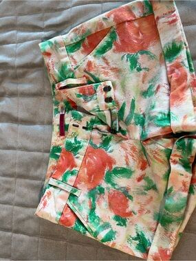 Alice + Olivia Coral, Green & Pink Abstract Floral Shorts